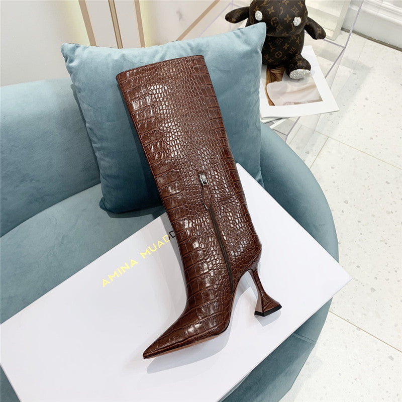 High Quality Luxury Amina Muaddi Crocodile Print Boots product detail
