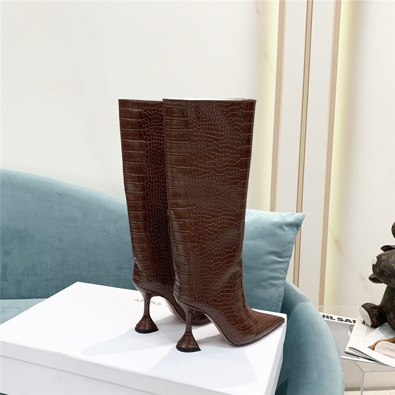 High Quality Luxury Amina Muaddi Crocodile Print Boots product detail