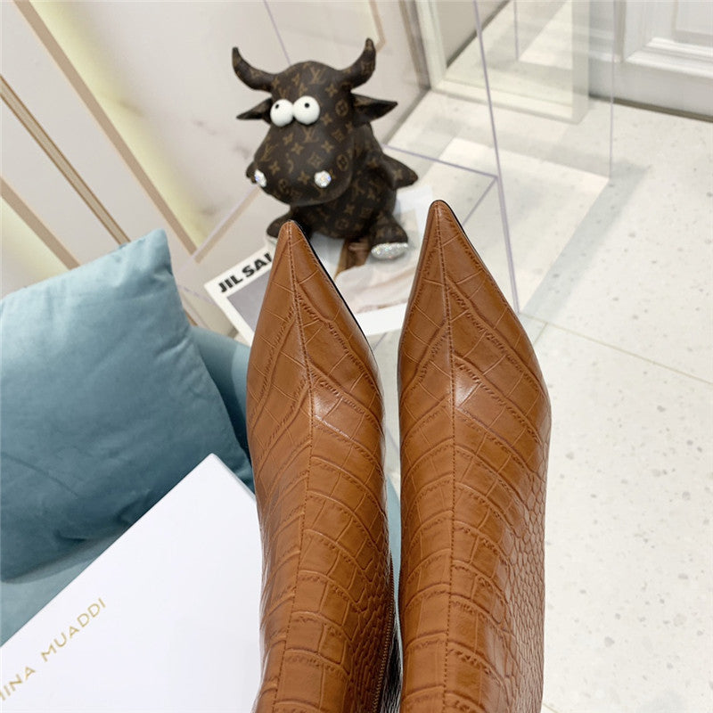 High Quality Luxury Amina Muaddi Crocodile Print Boots – Style 65923 product detail