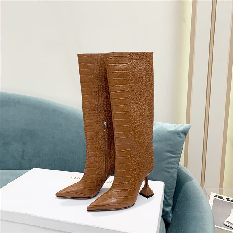 High Quality Luxury Amina Muaddi Crocodile Print Boots – Style 65923