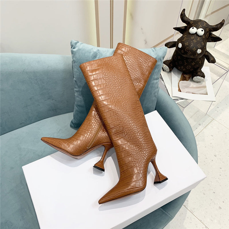 High Quality Luxury Amina Muaddi Crocodile Print Boots – Style 65923 product detail