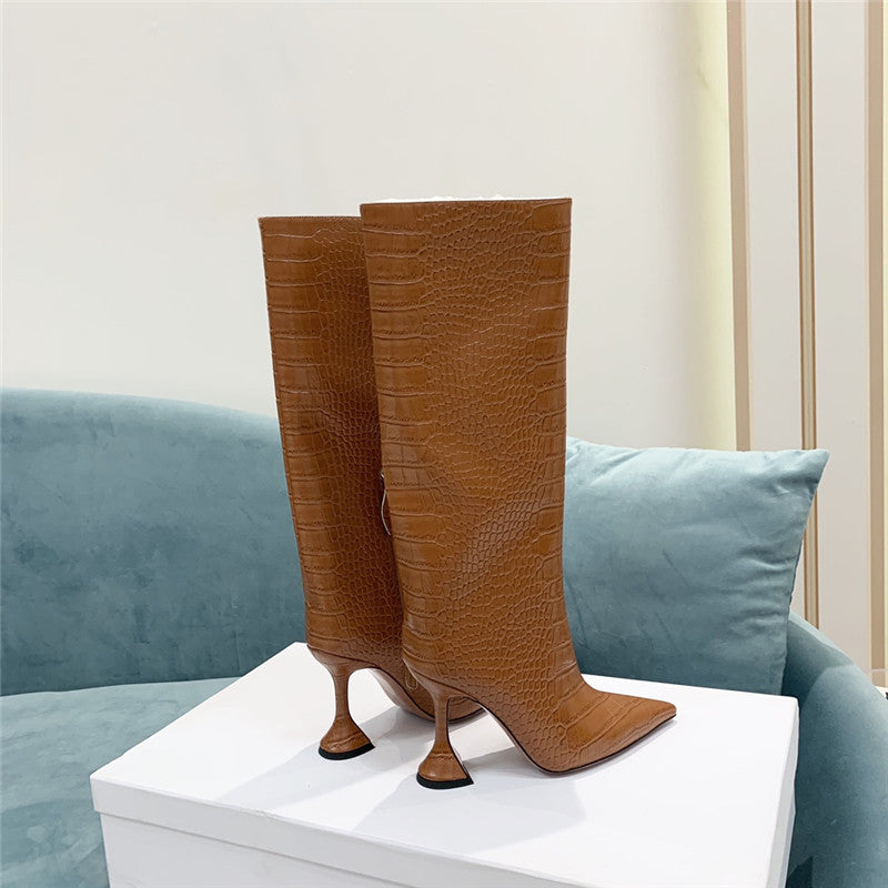 High Quality Luxury Amina Muaddi Crocodile Print Boots – Style 65923 product detail