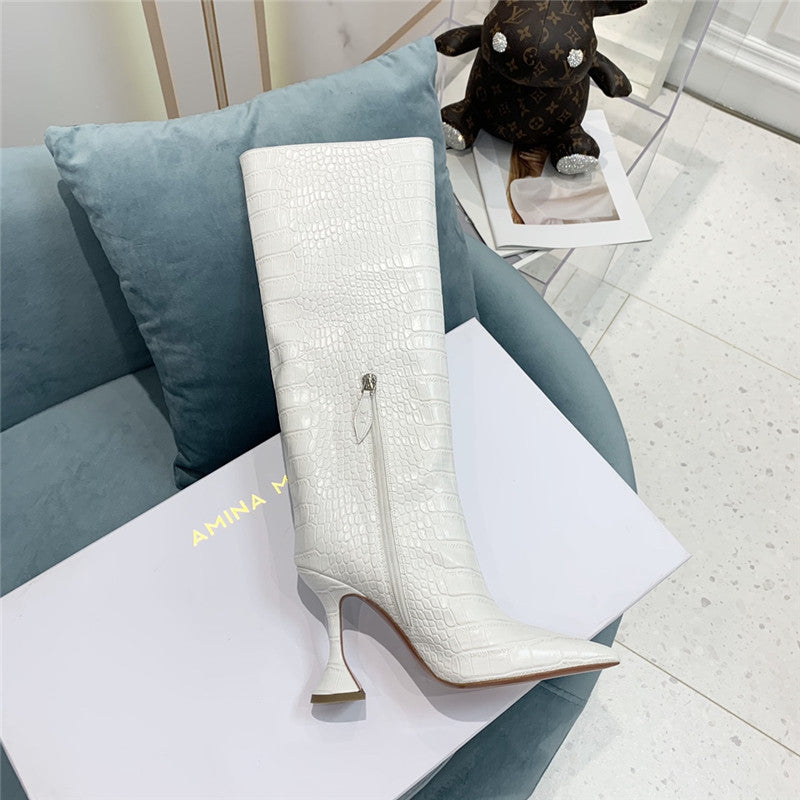 High Quality Luxury Amina Muaddi Crocodile Print Boots – Style 31459 product detail
