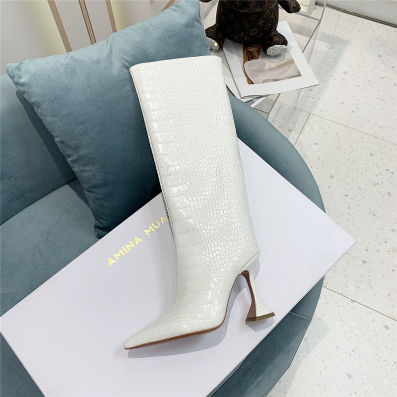 High Quality Luxury Amina Muaddi Crocodile Print Boots – Style 31459 product detail