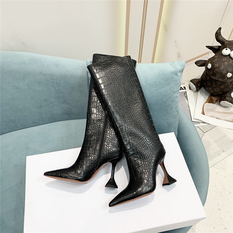 High Quality Luxury Amina Muaddi Crocodile Print Boots – Style 96995 product detail