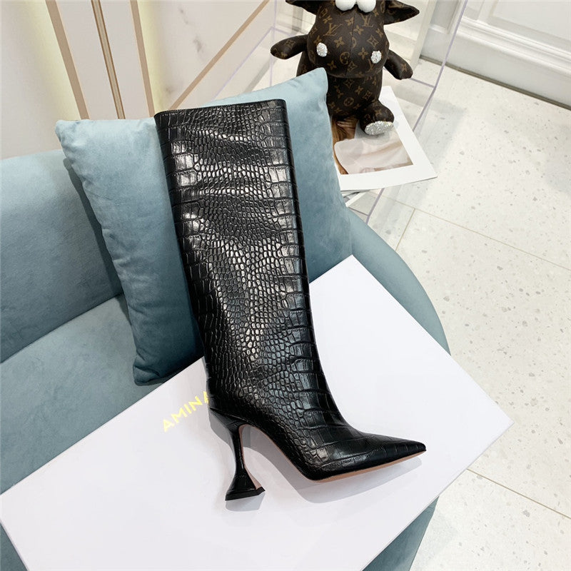 High Quality Luxury Amina Muaddi Crocodile Print Boots – Style 96995 product detail