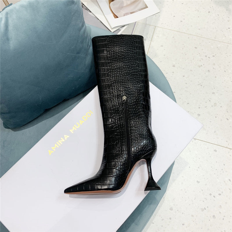 High Quality Luxury Amina Muaddi Crocodile Print Boots – Style 96995 product detail