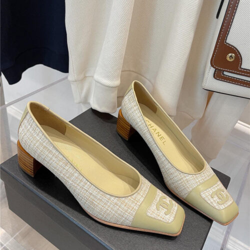 High Quality Luxury Chanel Square Toe Chunky Heels