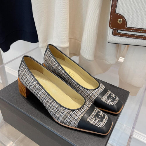 High Quality Luxury Chanel Square Toe Chunky Heels – Style 68198