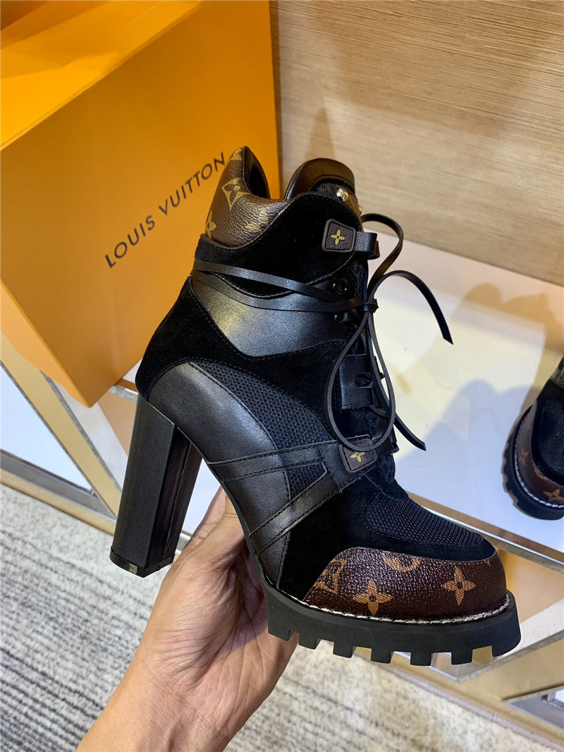 High Quality Luxury Louis Vuitton Leather Thick High-Heeled Martin Boots product detail