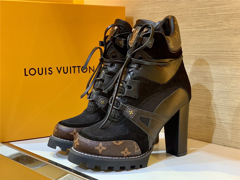 High Quality Luxury Louis Vuitton Leather Thick High-Heeled Martin Boots product detail