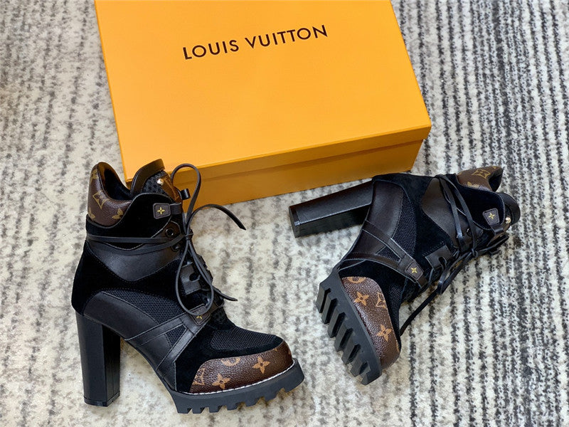 High Quality Luxury Louis Vuitton Leather Thick High-Heeled Martin Boots product detail