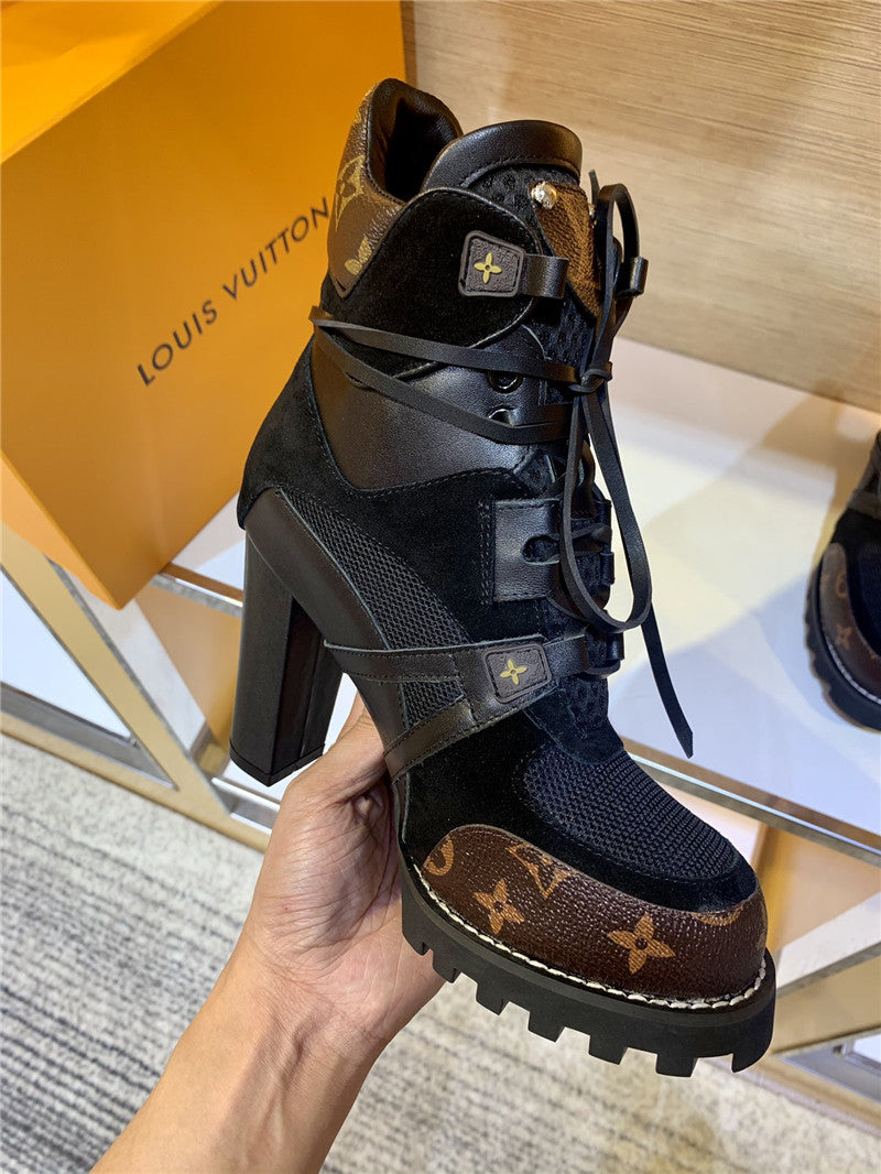 High Quality Luxury Louis Vuitton Leather Thick High-Heeled Martin Boots product detail