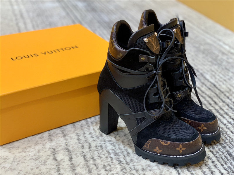 High Quality Luxury Louis Vuitton Leather Thick High-Heeled Martin Boots product detail