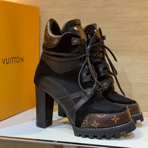 High Quality Luxury Louis Vuitton Leather Thick High-Heeled Martin Boots