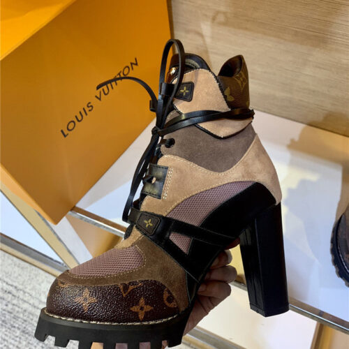 High Quality Luxury Louis Vuitton Patchwork High-Heel Boots – Sizes 35–41 product detail