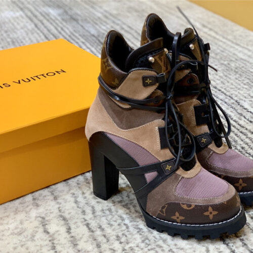 High Quality Luxury Louis Vuitton Patchwork High-Heel Boots – Sizes 35–41 product image