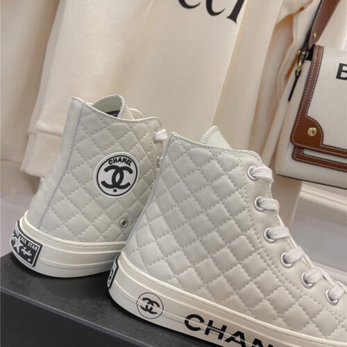 High Quality Luxury Chanel White High Top Sneakers – Style 02342 product detail