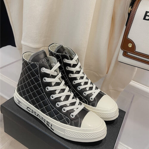 High Quality Luxury Chanel White High Top Sneakers alternate view