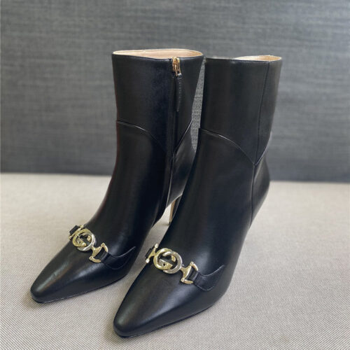 High Quality Luxury Gucci Pointed Toe High-Heeled Ankle Boots