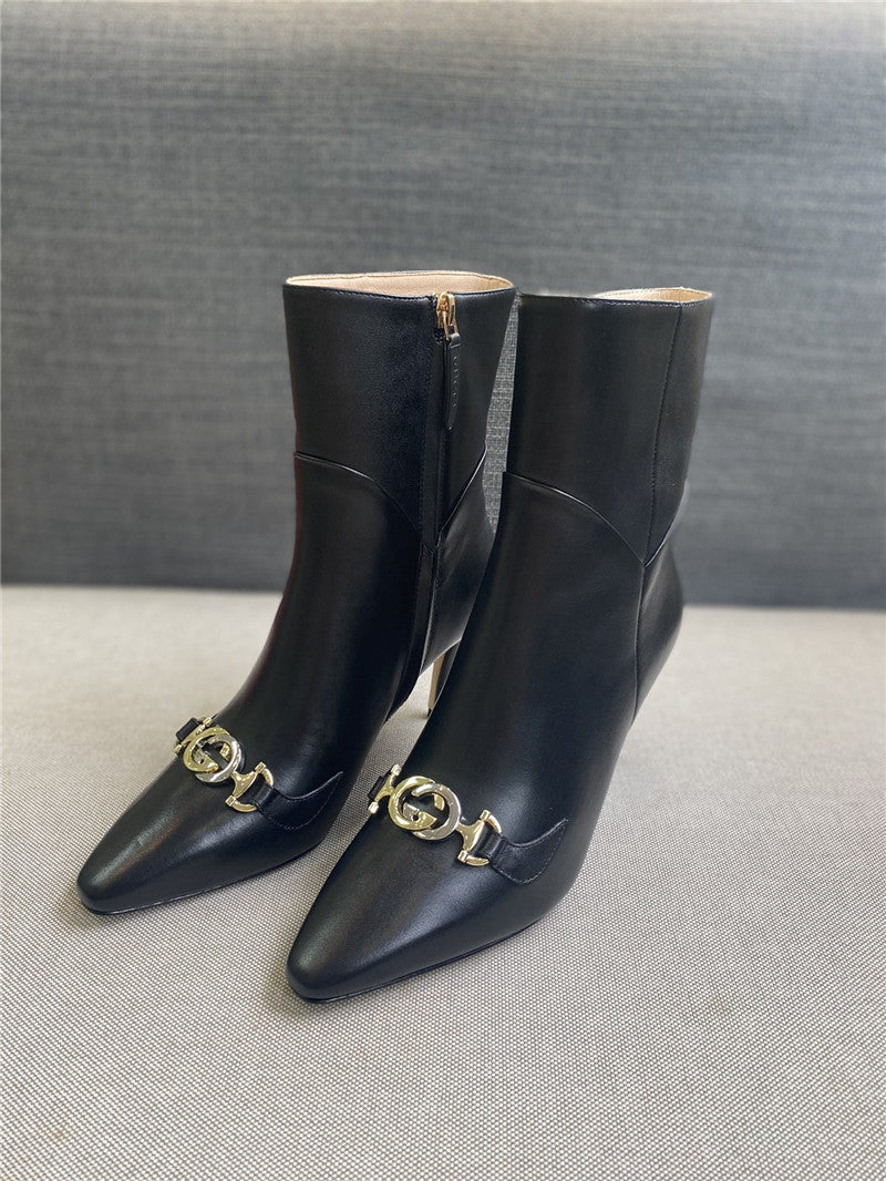 High Quality Luxury Gucci Pointed Toe High-Heeled Ankle Boots