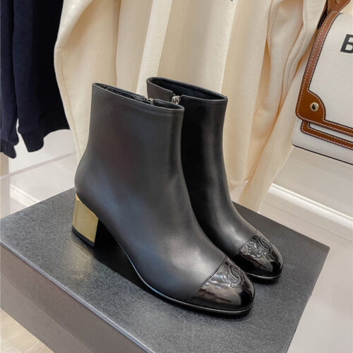 High Quality Luxury Chanel Metal Heel Top Ankle Boots