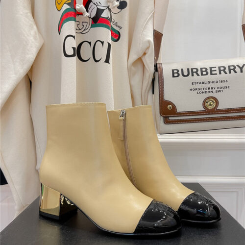 High Quality Luxury Chanel Metal Heel Top Ankle Boots – Style 68902