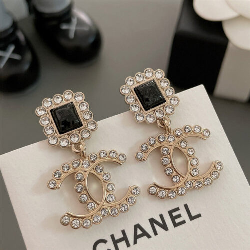 High Quality Luxury Chanel Square Diamond Cc Stud Earrings alternate view