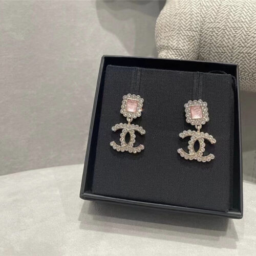 High Quality Luxury Chanel Square Diamond Cc Stud Earrings