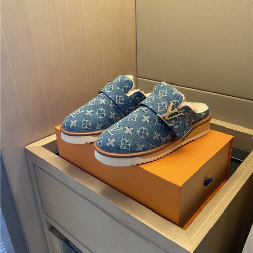 High Quality Luxury Louis Vuitton Denim Wool Slippers alternate view