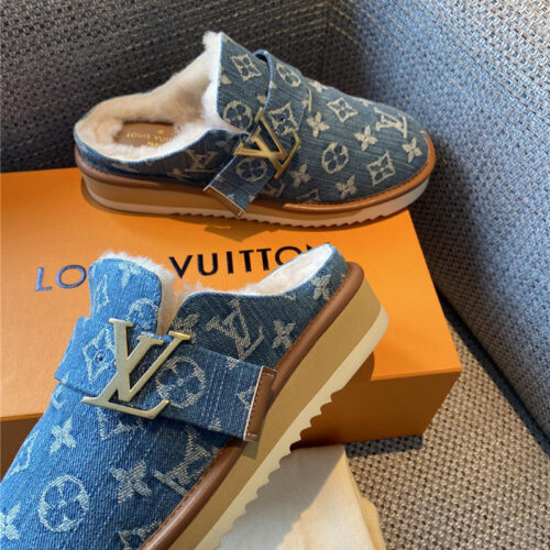 High Quality Luxury Louis Vuitton Denim Wool Slippers product detail
