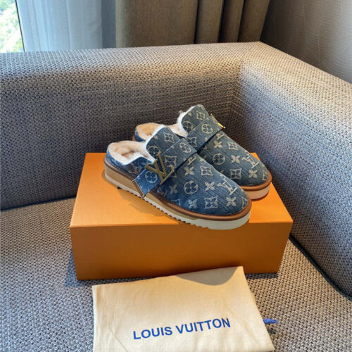 High Quality Luxury Louis Vuitton Denim Wool Slippers