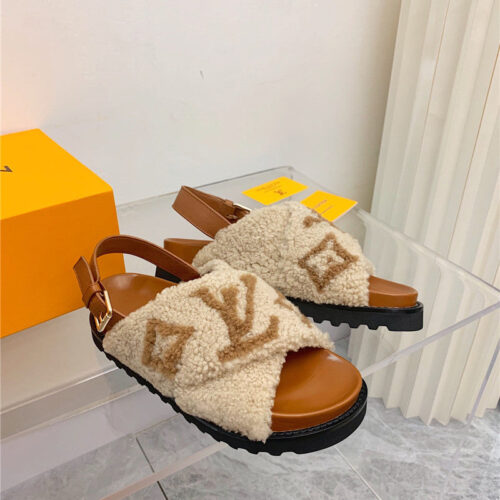 High Quality Luxury LV Cross Plush Slippers Sandals – Style 56451 alternate view