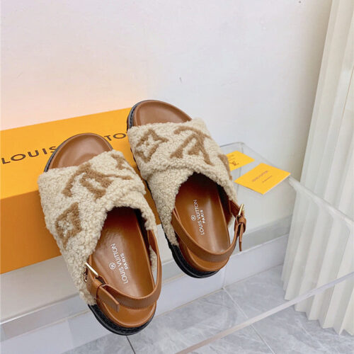 High Quality Luxury LV Cross Plush Slippers Sandals – Style 56451 product detail