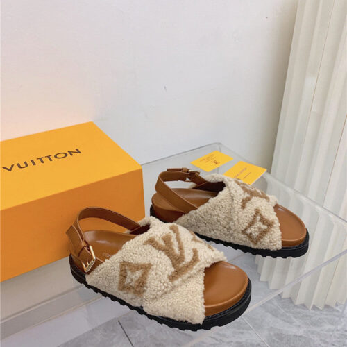 High Quality Luxury LV Cross Plush Slippers Sandals – Style 56451