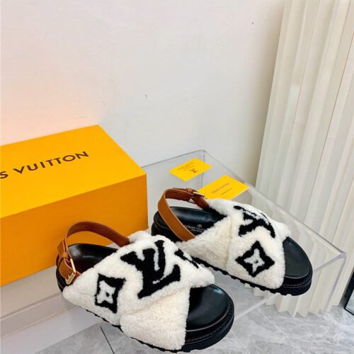High Quality Luxury LV Cross Plush Slippers Sandals – Style 87523 alternate view