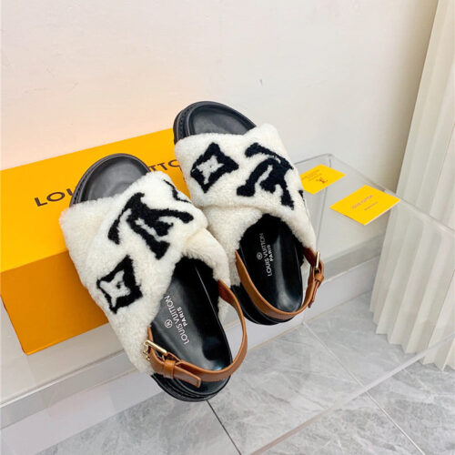 High Quality Luxury LV Cross Plush Slippers Sandals – Style 87523 product detail