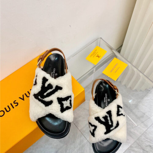 High Quality Luxury LV Cross Plush Slippers Sandals – Style 87523 product detail