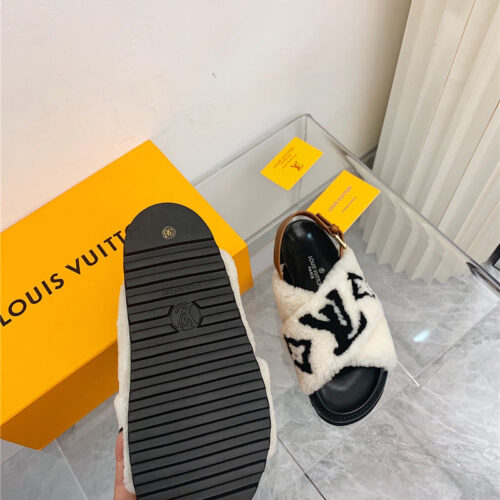 High Quality Luxury LV Cross Plush Slippers Sandals – Style 87523 product detail