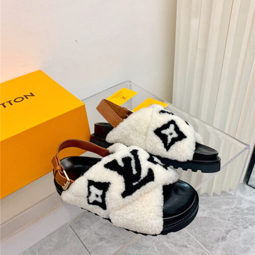 High Quality Luxury LV Cross Plush Slippers Sandals – Style 87523 product detail