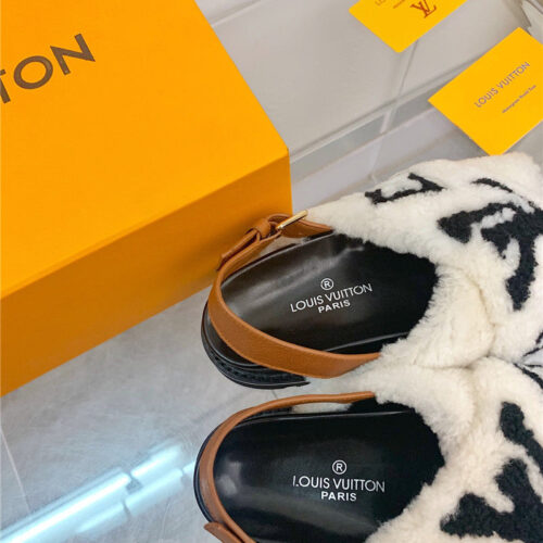 High Quality Luxury LV Cross Plush Slippers Sandals – Style 87523 product detail
