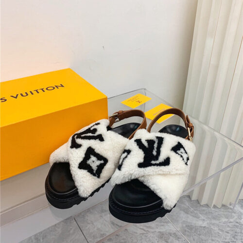 High Quality Luxury LV Cross Plush Slippers Sandals – Style 87523 product detail