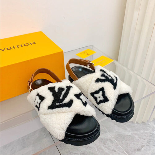High Quality Luxury LV Cross Plush Slippers Sandals – Style 87523