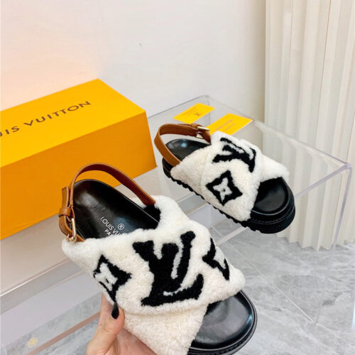 High Quality Luxury LV Cross Plush Slippers Sandals – Style 87523 product detail