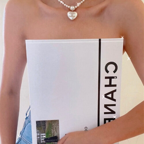 High Quality Luxury Chanel Pearl Love Pink White Necklace alternate view