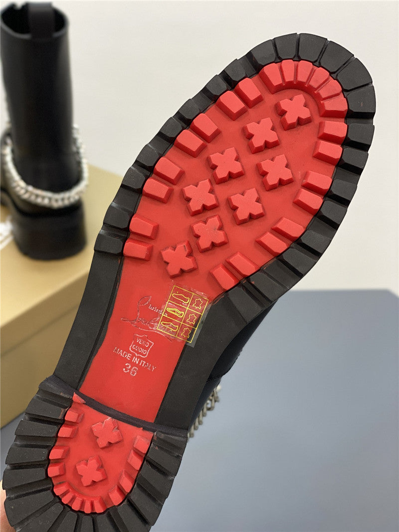 High Quality Luxury Christian Louboutin Chain Ankle Boots Red Sole Boots – Style 09076 product detail