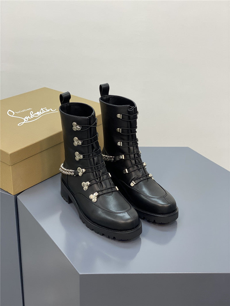 High Quality Luxury Christian Louboutin Chain Ankle Boots Red Sole Boots – Style 09076
