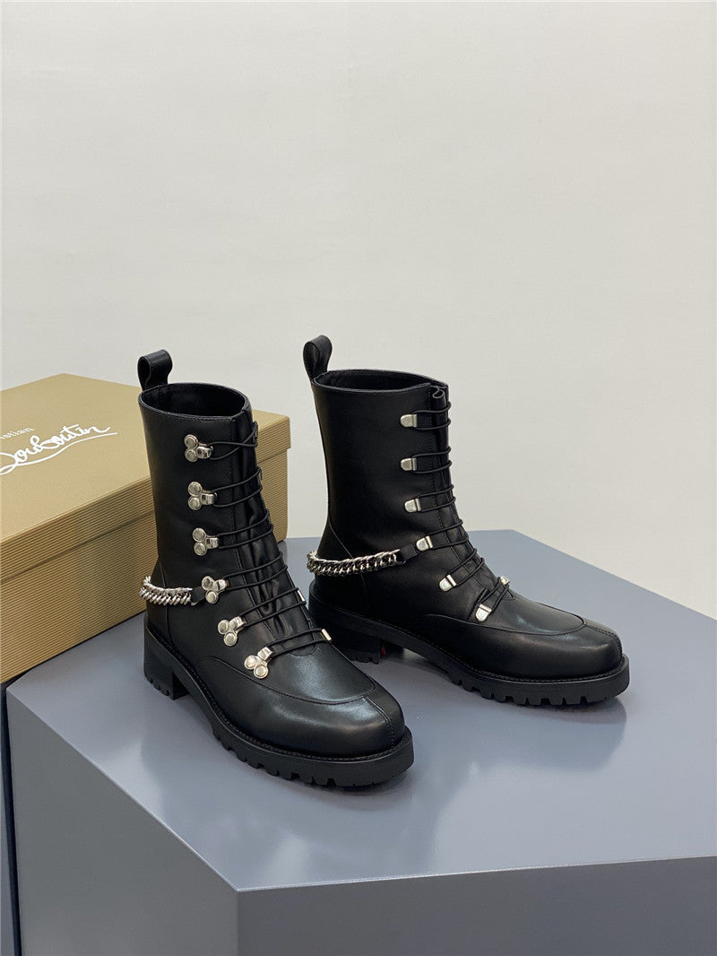 High Quality Luxury Christian Louboutin Chain Ankle Boots Red Sole Boots – Style 09076 product detail