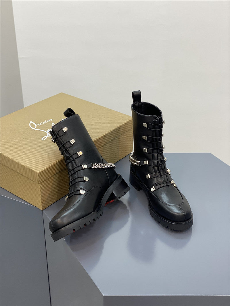 High Quality Luxury Christian Louboutin Chain Ankle Boots Red Sole Boots – Style 09076 product detail