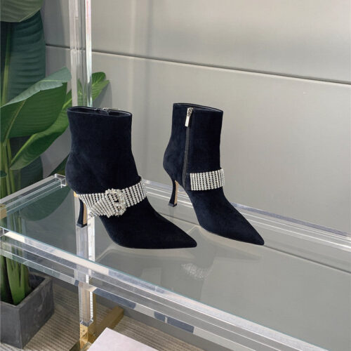 High Quality Luxury Jimmy Choo Rhinestone High-Heeled Boots